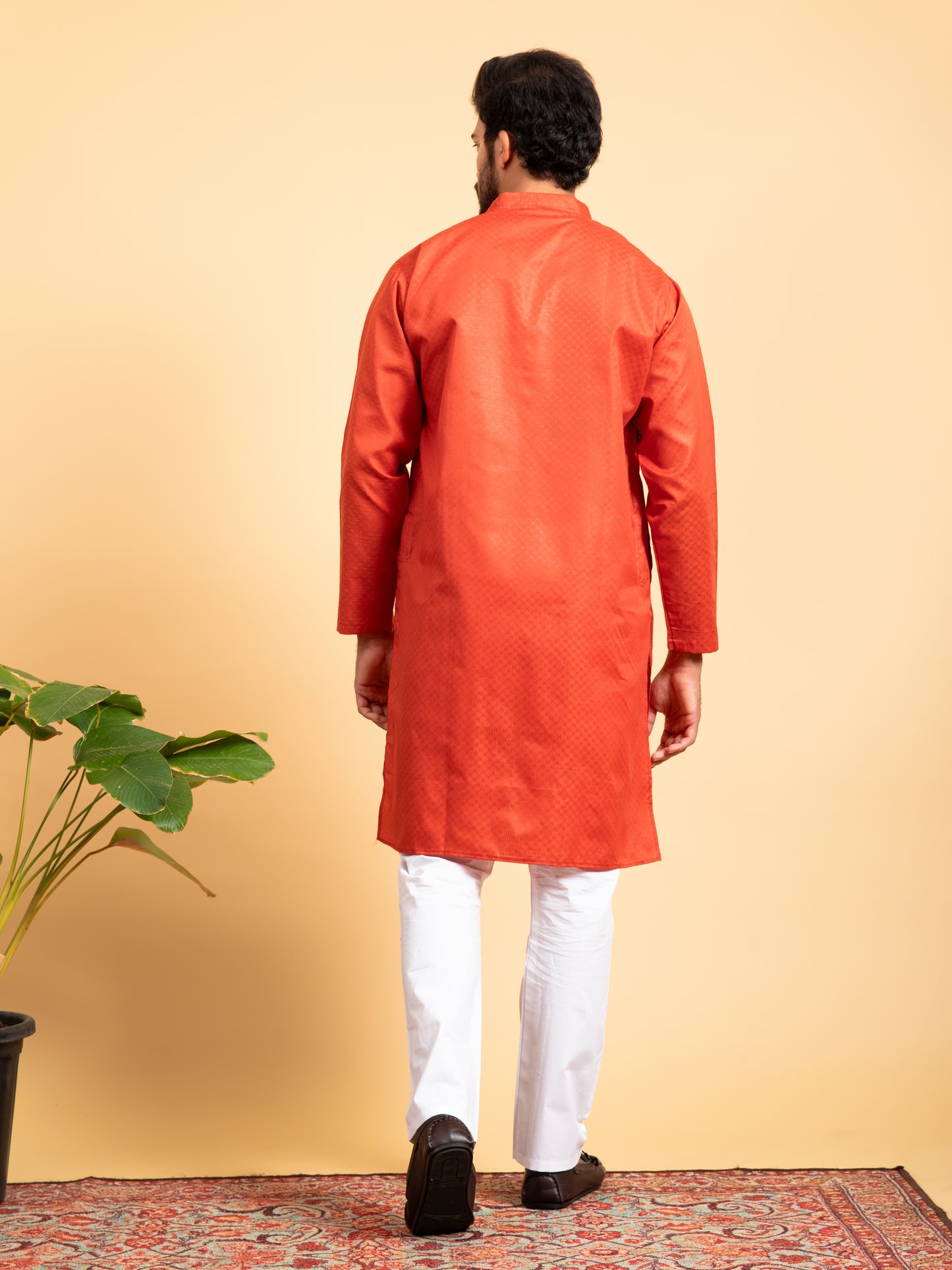 Orange Solid Cotton Kurta