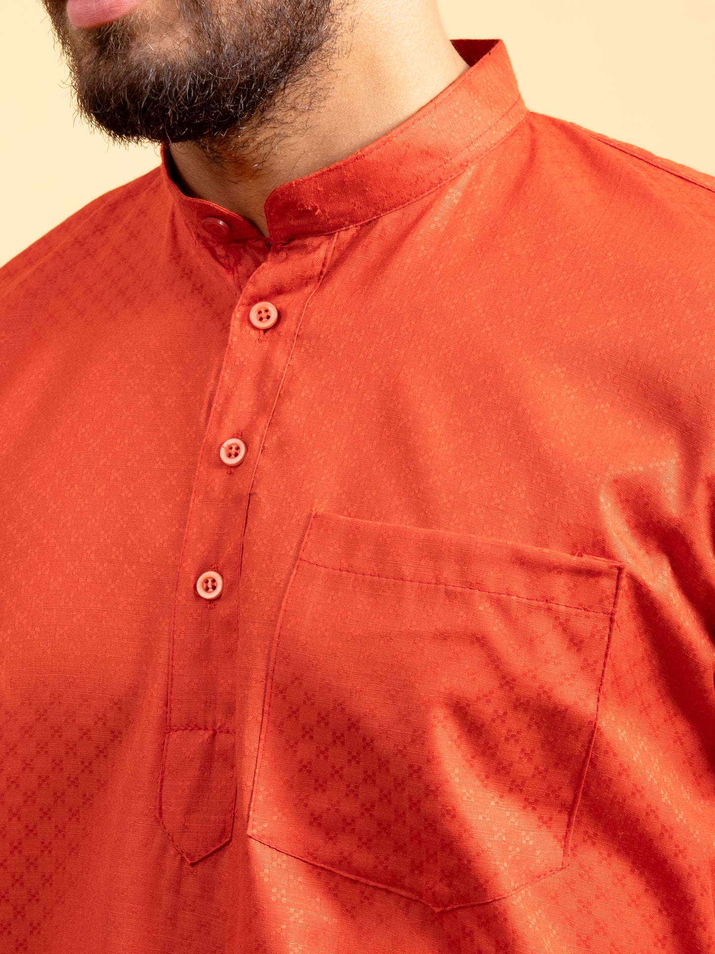 Orange Solid Cotton Kurta