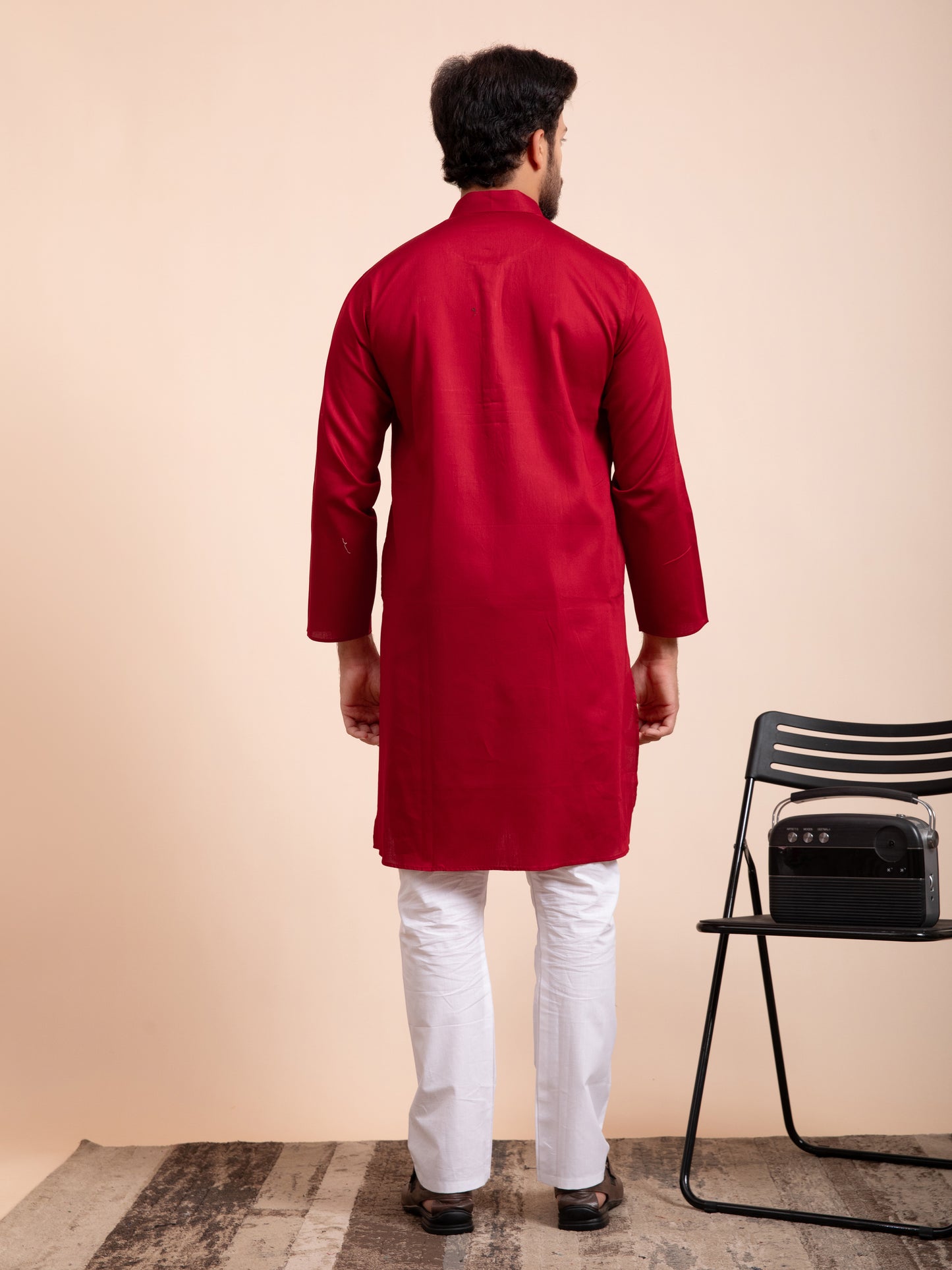 Maroon Solid Cotton Kurta