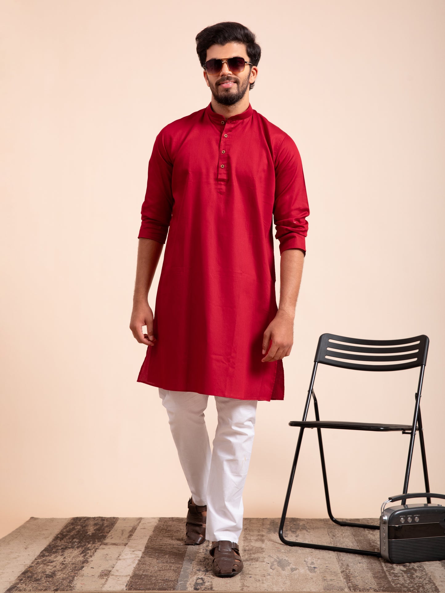 Maroon Solid Cotton Kurta