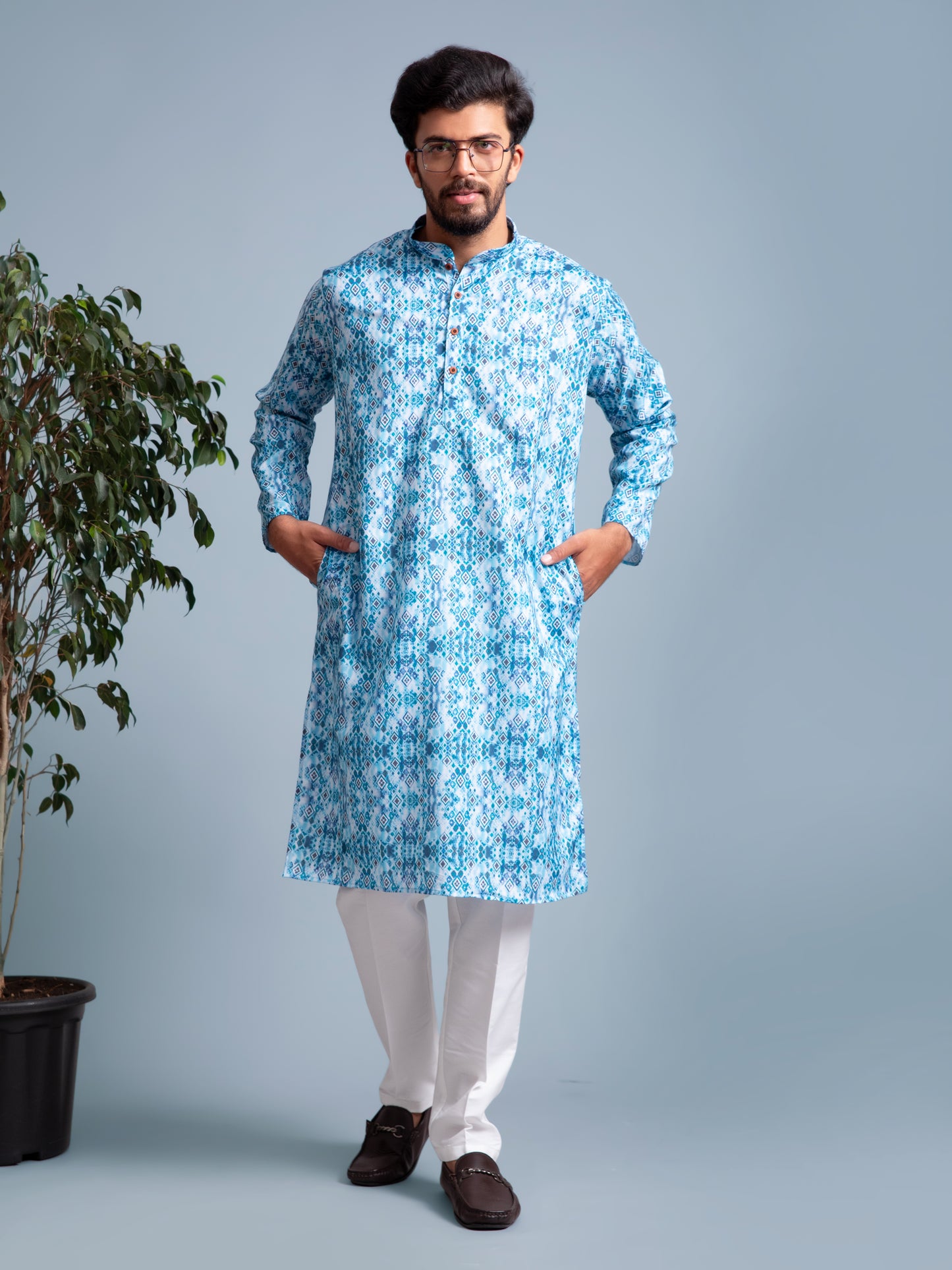 Blue Abstract Printed Kurta