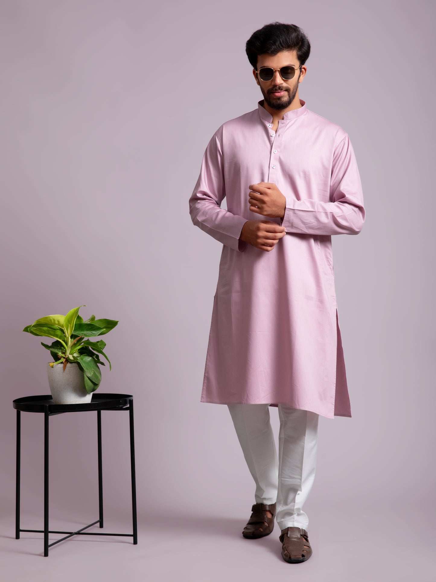 Lavender Cotton Solid Kurta