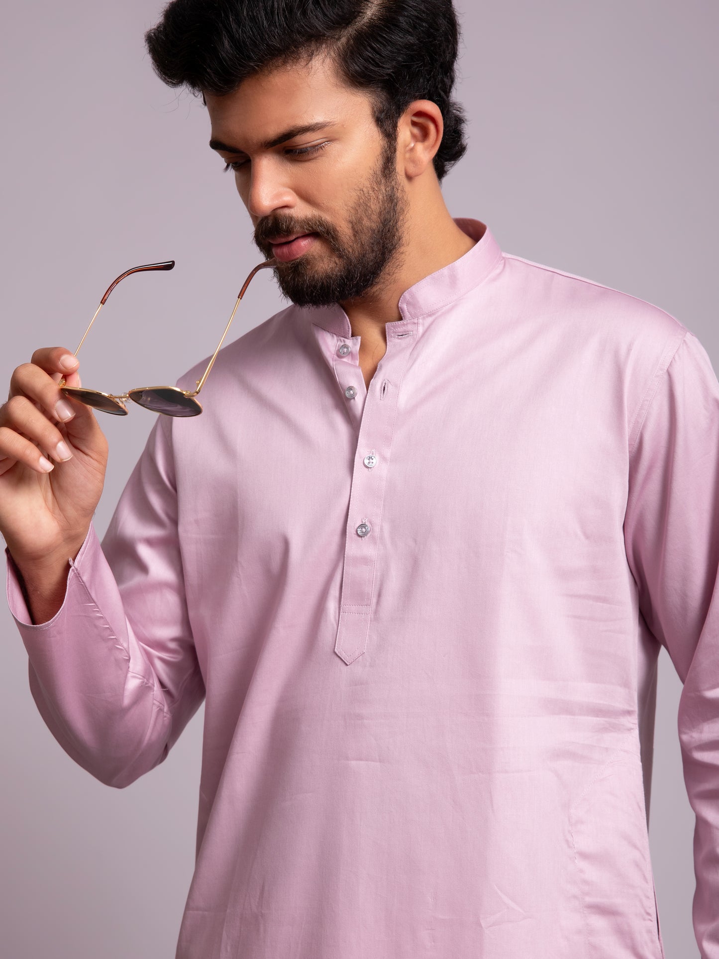 Lavender Cotton Solid Kurta