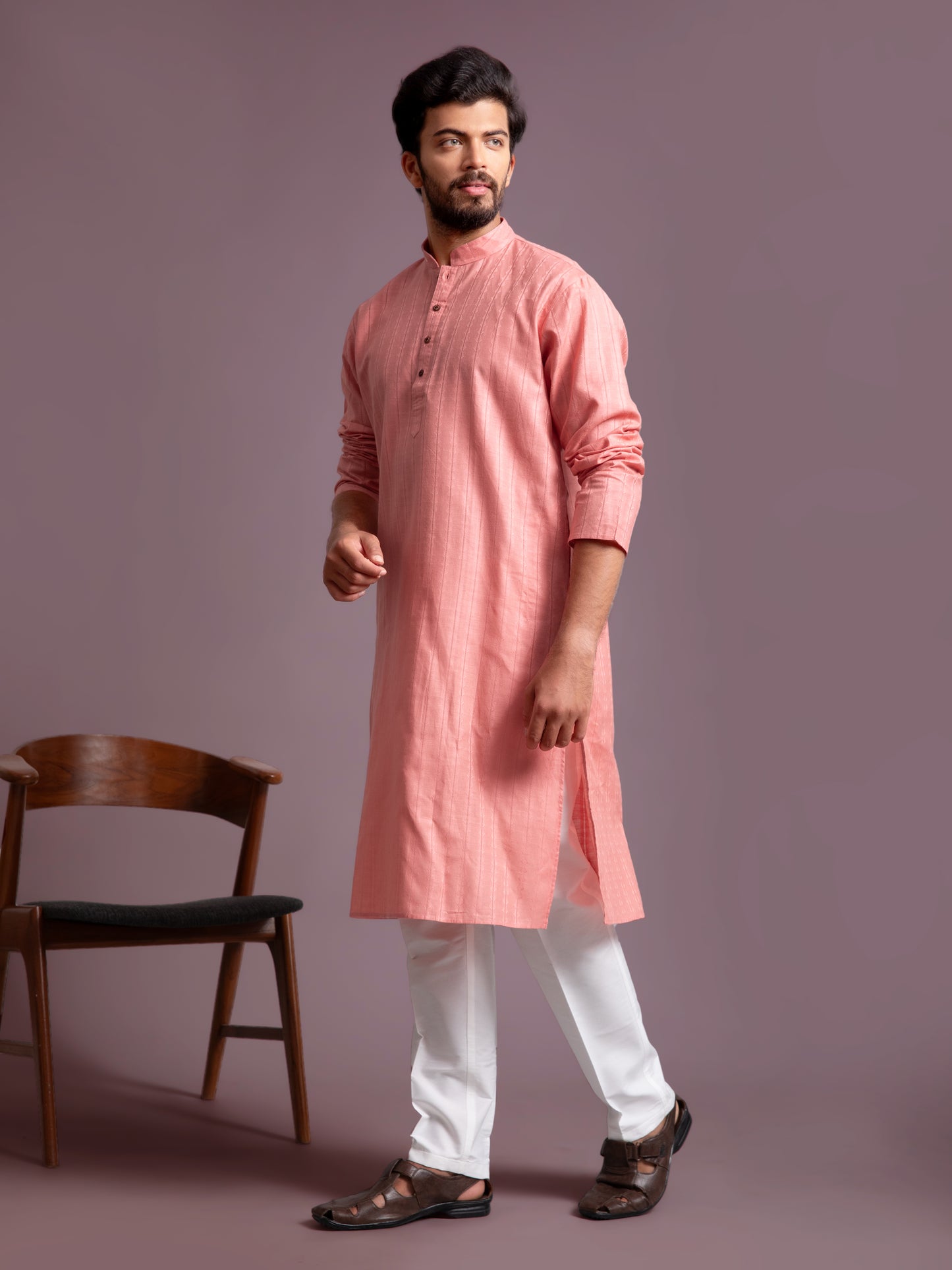 Blush Coral Cotton Self Design Kurta