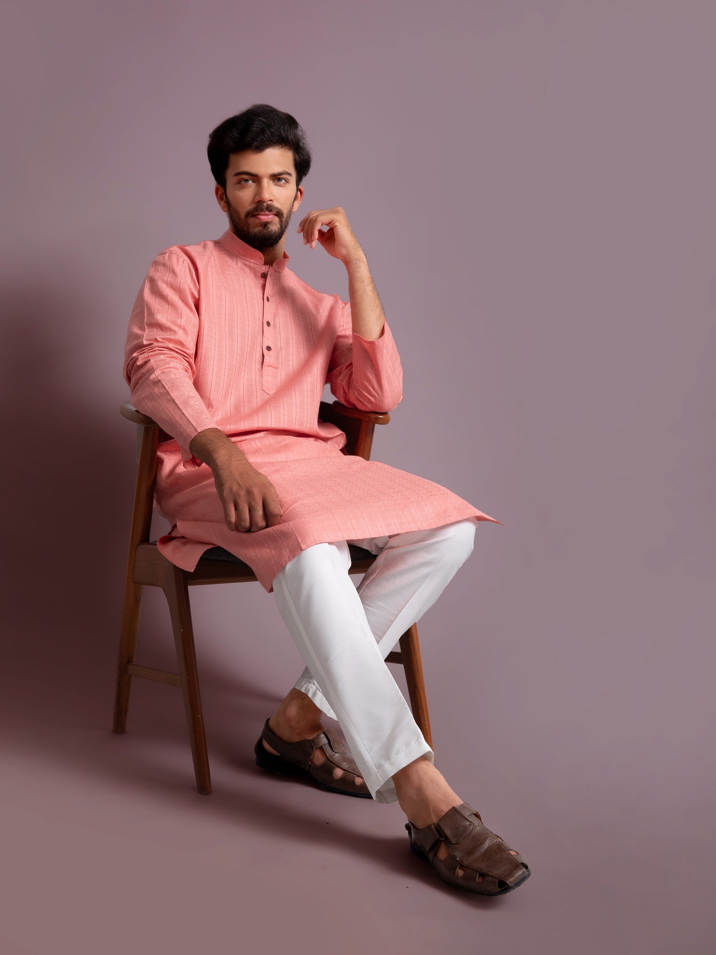Blush Coral Cotton Self Design Kurta