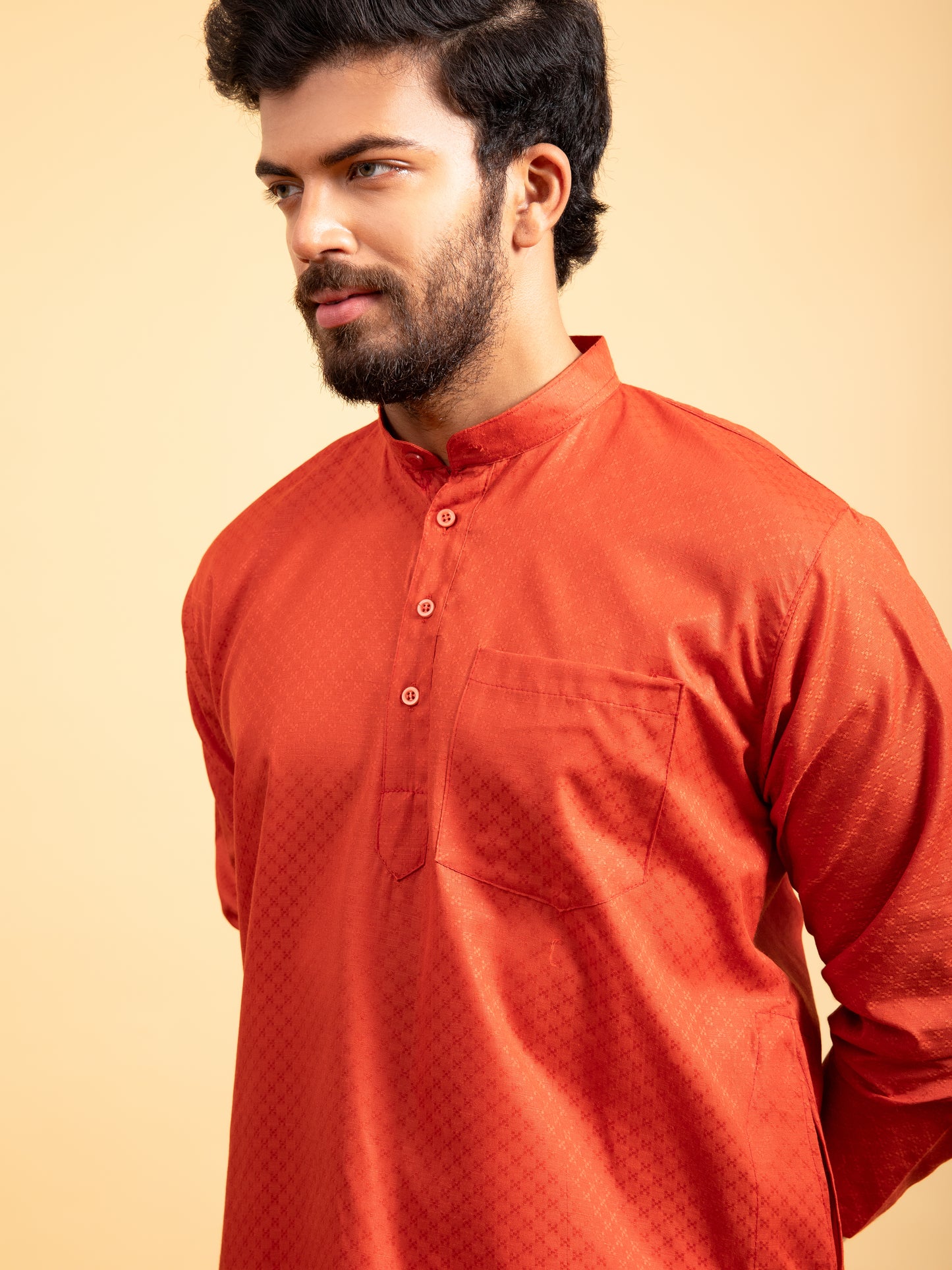 Orange Solid Cotton Kurta