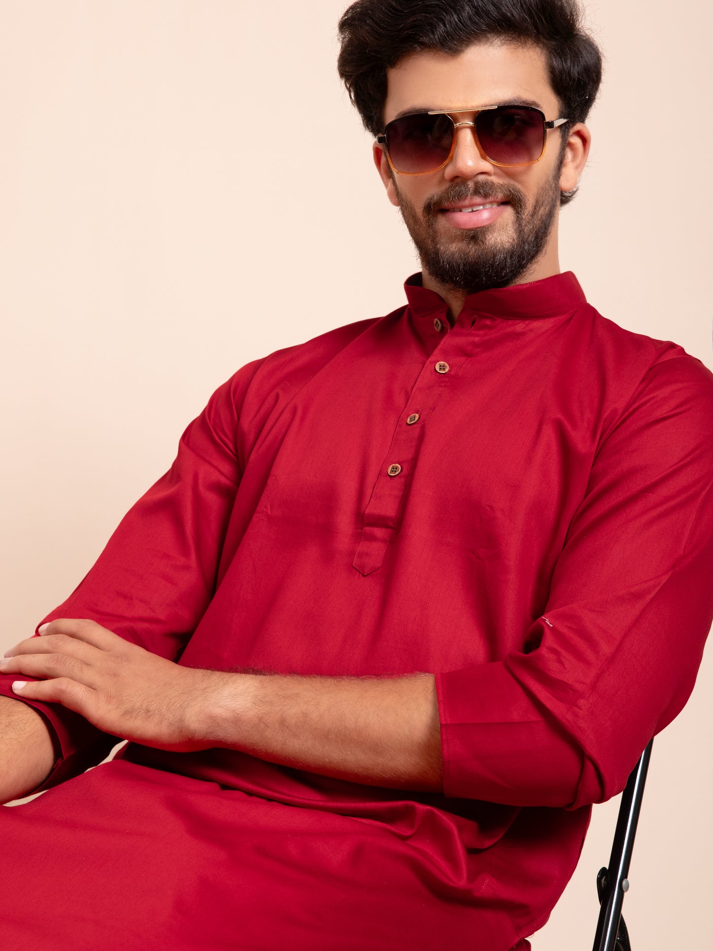 Maroon Solid Cotton Kurta