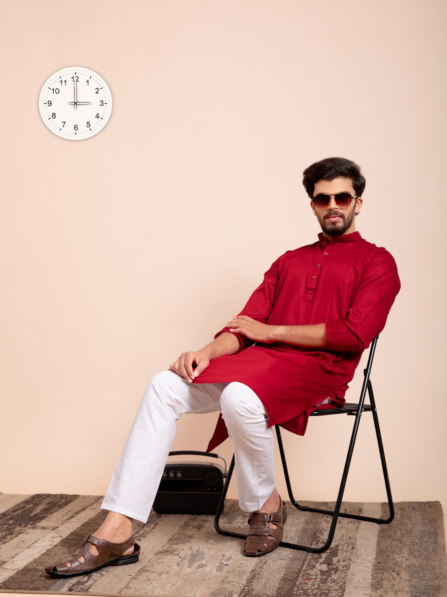 Maroon Solid Cotton Kurta