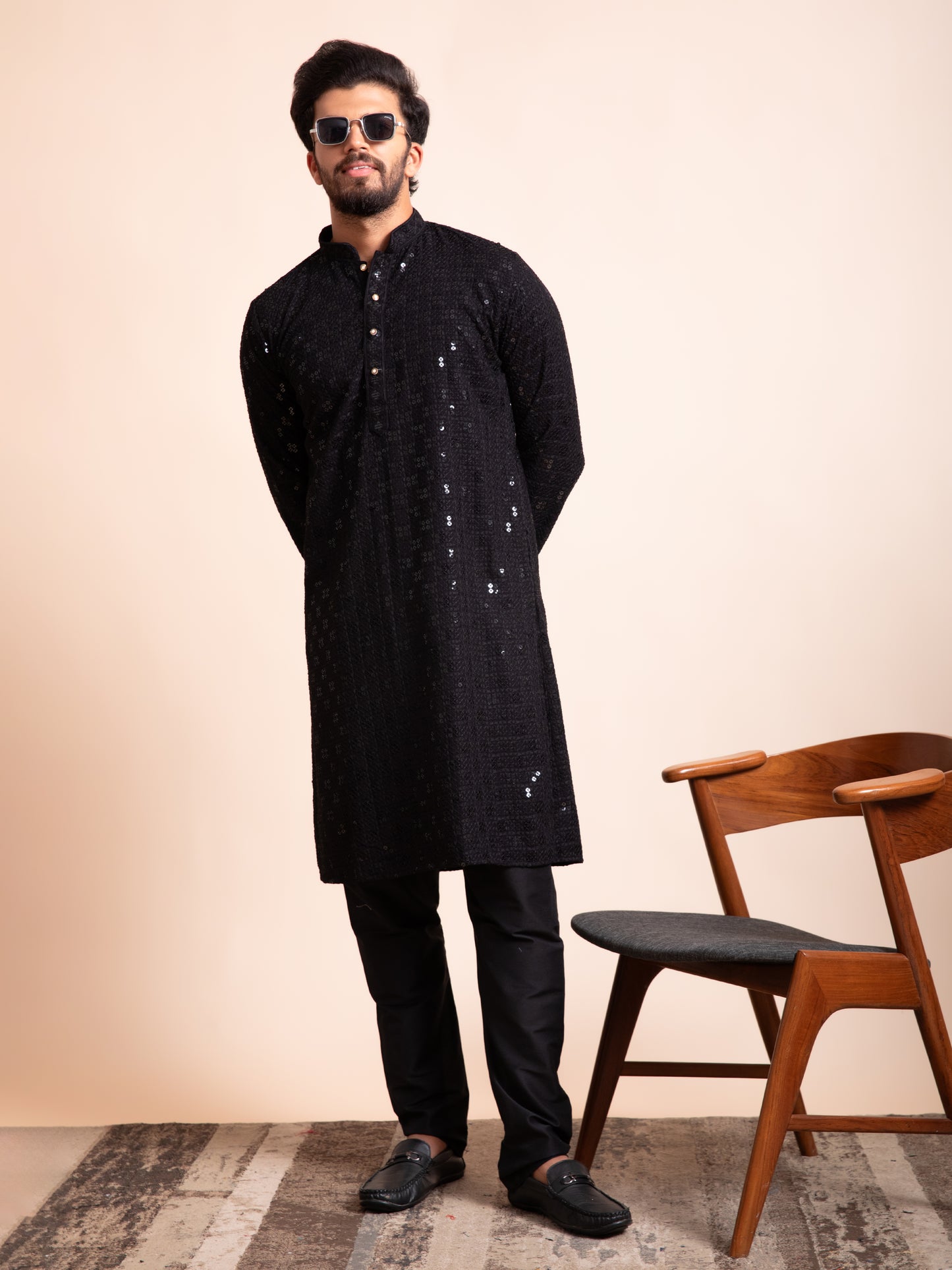 Black Embroidered Sequin Kurta