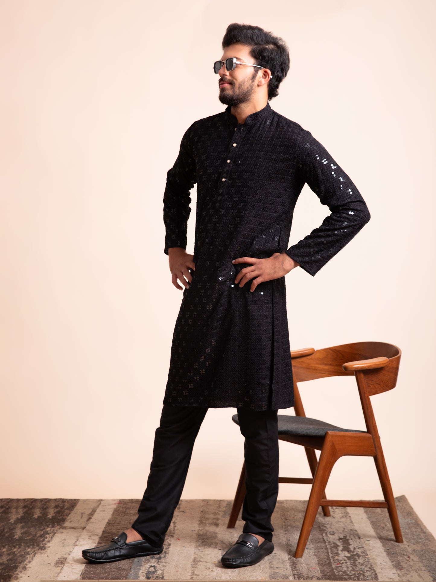 Black Embroidered Sequin Kurta