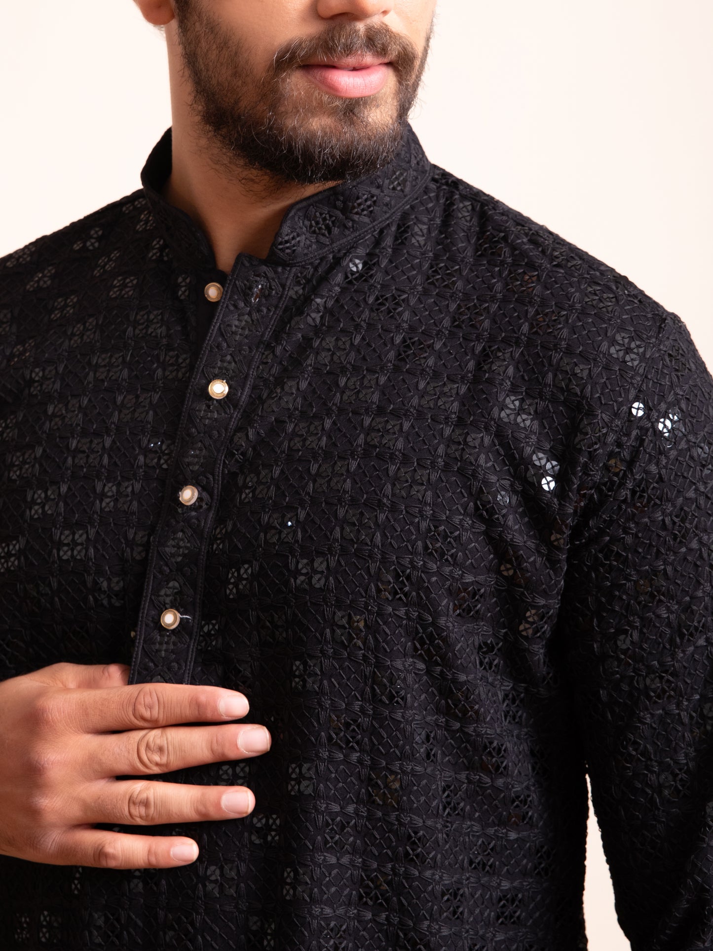 Black Embroidered Sequin Kurta