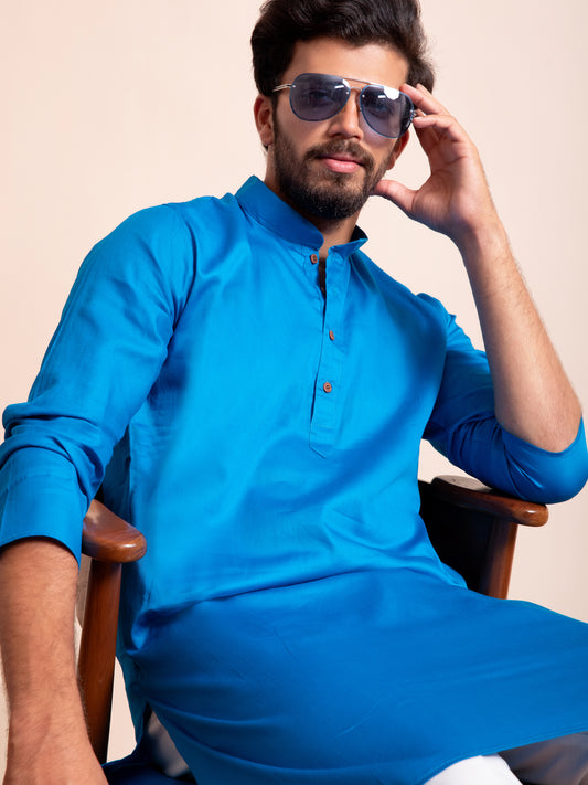 Blue Solid Cotton Kurta