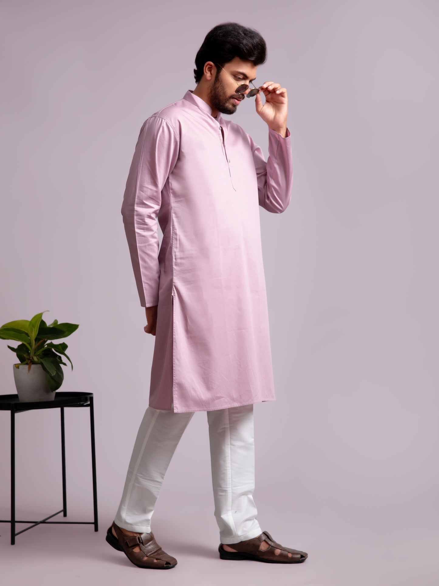 Lavender Cotton Solid Kurta