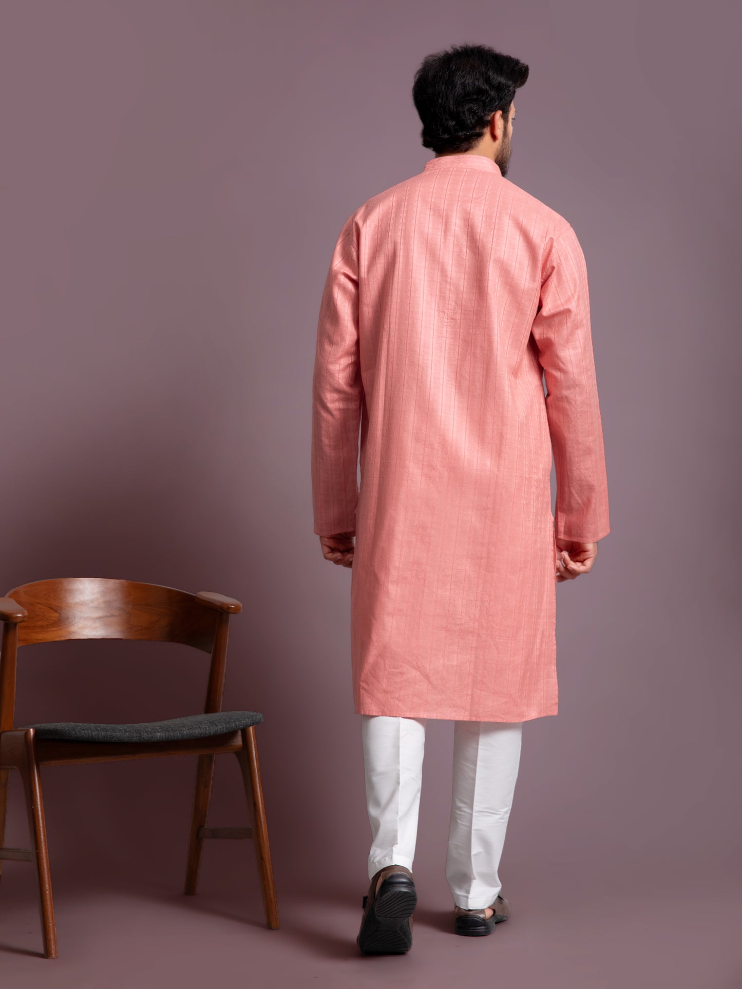 Blush Coral Cotton Self Design Kurta