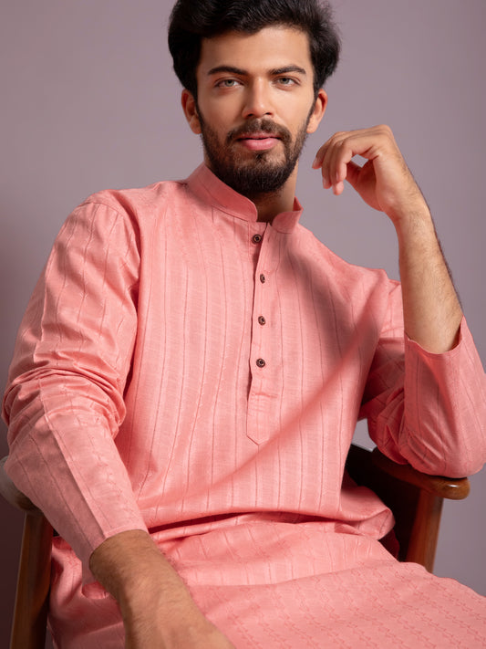 Blush Coral Cotton Self Design Kurta