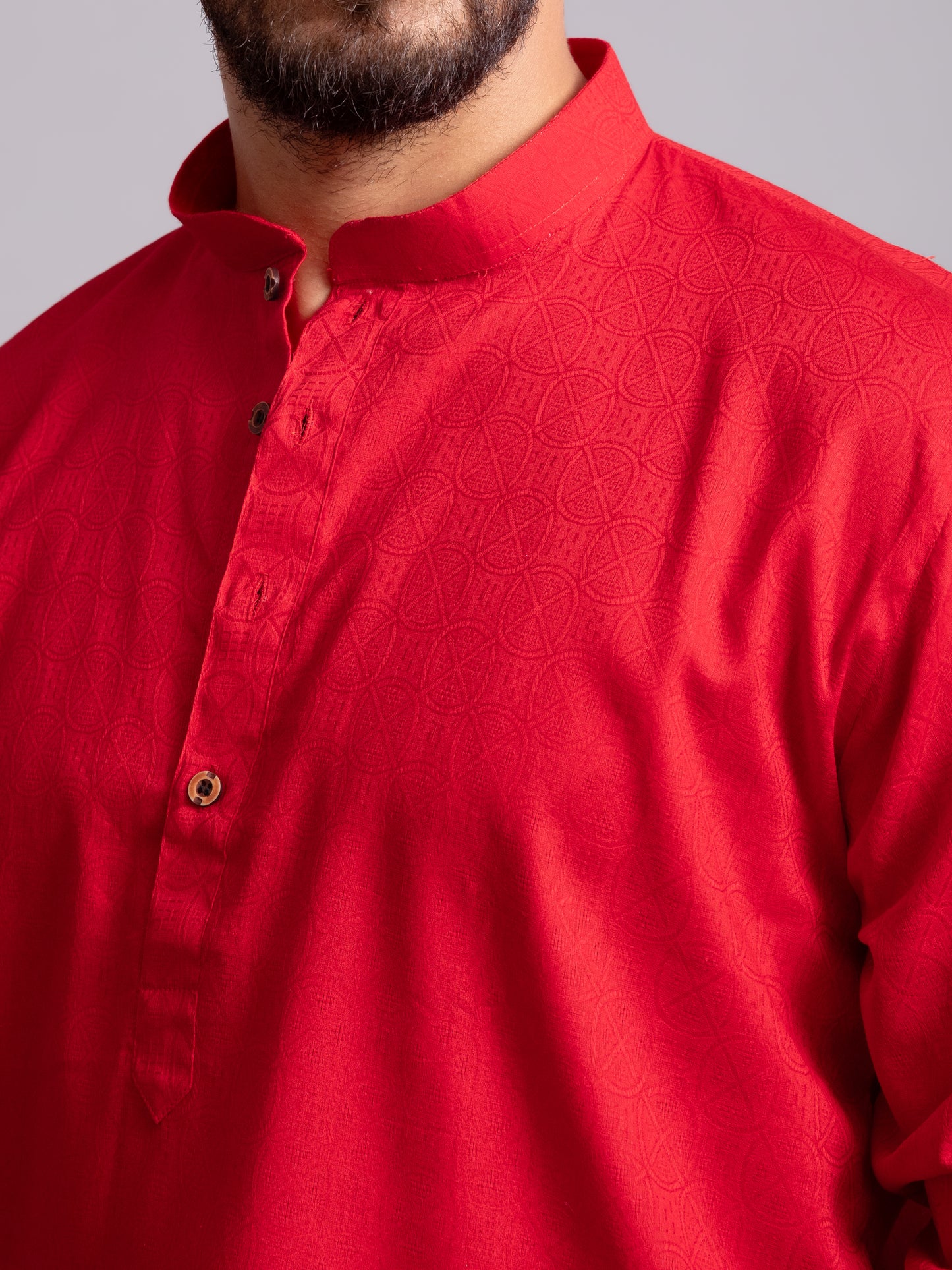 Red Cotton Self Design Kurta