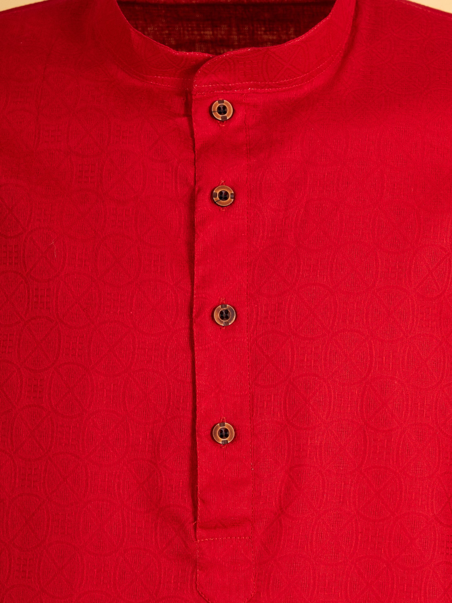 Red Cotton Self Design Kurta